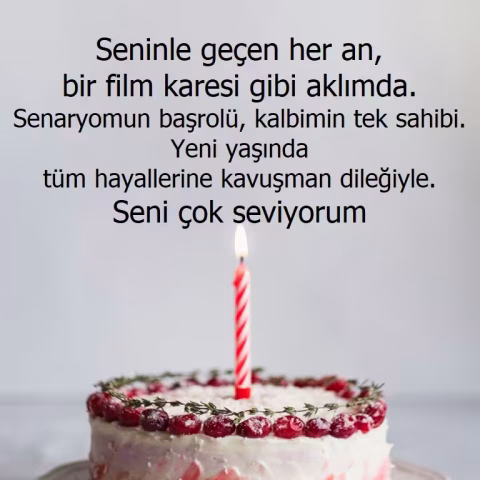 Seninle geçen her an, bir film karesi gibi aklımda. Senaryomun başrolü, kalbimin tek sahibi. Yeni yaşında tüm hayallerine kavuşman dileğiyle. Seni çok seviyorum.
